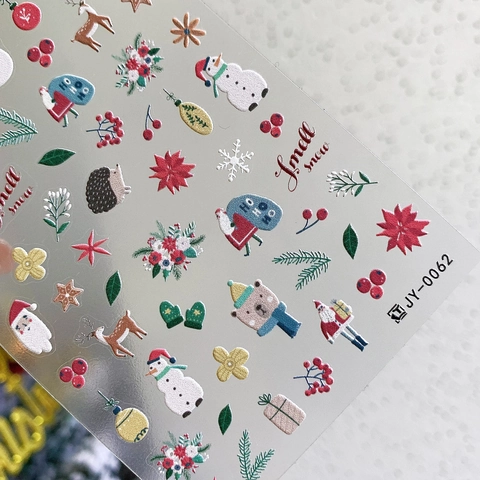 Weihnachten 3D Relief Nagelkunst Aufkleber Weihnachtsmann Schneemann Rentier Schneeflocke Selbstklebend DIY Nagel Dekoration