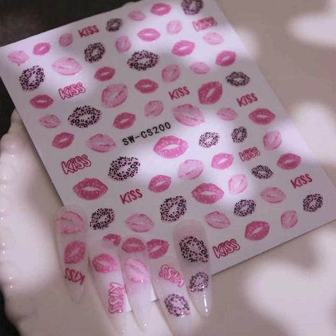 Leopard Lippenabdruck Herz Nagelkunst-Aufkleber Selbstklebend Rot Rosa Kiss Design Maniküre Aufkleber Für Damen DIY Nageldekoration