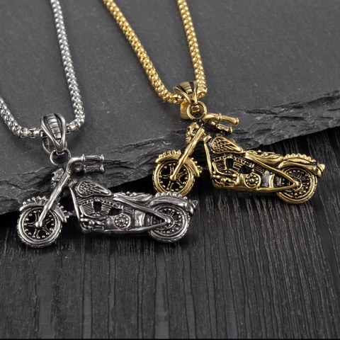Collana con Ciondolo a Forma di Teschio di Motocicletta in Acciaio Inossidabile Vintage Gioielli Punk Rock per Uomo