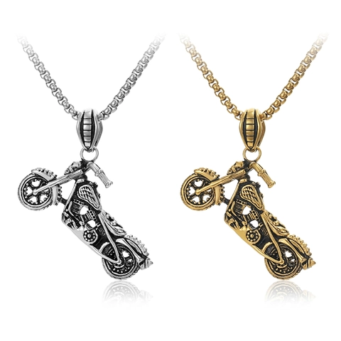 Collana con Ciondolo a Forma di Teschio di Motocicletta in Acciaio Inossidabile Vintage Gioielli Punk Rock per Uomo