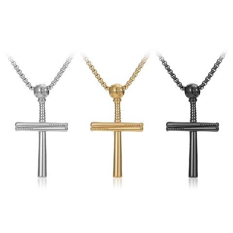 Collana Con Pendente a Croce Di Mazza Da Baseball In Acciaio Inossidabile Lucido Gioielli Sportivi Hip Hop Per Uomo E Donna