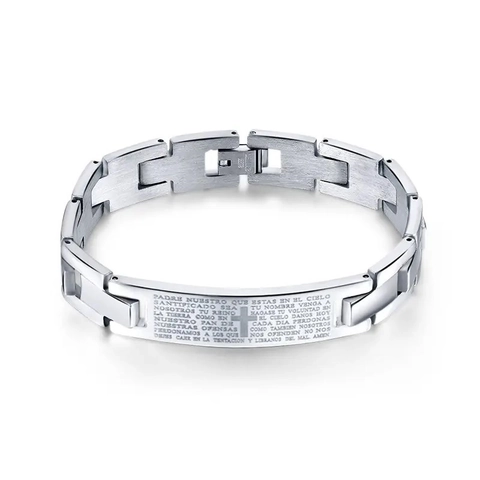 Men's Stainless Steel Religious Cross Bracelet Engraved Lord's Prayer Bible Scripture Link Chain Bracelet Jewelry Gift
