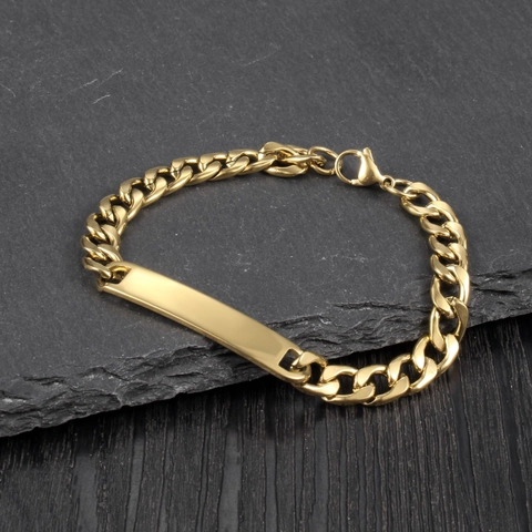 Fashion Stainless Steel Cuban Link ID Bracelet Minimalist Polished Metal Plate Hand Chain For Couples Men Women Jewelry