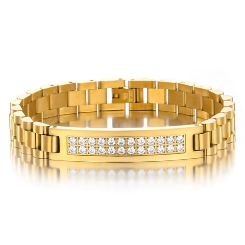 Bracciale Da Uomo In Acciaio Al Titanio Stile Cinturino Con Intarsio In Strass A Doppia Fila Gioielli Hip Hop Business Casual