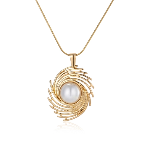 Collana con Ciondolo a Righe in Acciaio Inossidabile di Tendenza con Perla Artificiale Oro Catena a Serpente Donna Gioielli