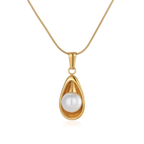 Minimalistische Edelstahl Unregelmäßige Wassertropfen Anhänger Halskette Für Damen Vergoldet Künstliche Perle Schlangenkette Schmuck