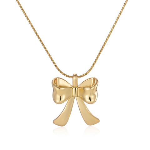 Collar de Colgante de Lazo de Acero Inoxidable Minimalista para Mujer Gargantilla de Lazo Dorado Pulido Liso Joyería de Moda Regalo