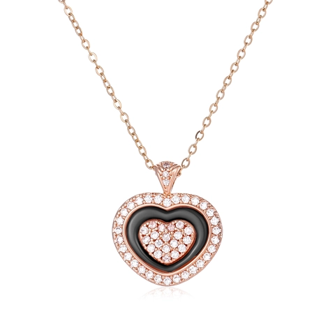 Elegante Herz Anhänger Halskette Mit Strass Und Keramik Inlay Kupfer Basis Poliert Schlüsselbeinkette Schmuck Für Damen