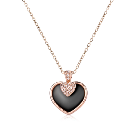 Kupfer Keramik Herz Anhänger Halskette Für Damen Strass Verzierte Schlüsselbeinkette Schmuck Elegantes Nischendesign Geschenk