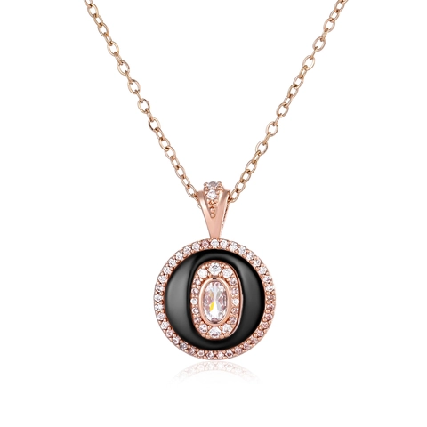 Elegante Collar de Colgante Redondo de Cobre Con Diamantes de Imitación e Incrustaciones de Cerámica para Mujer Joyería