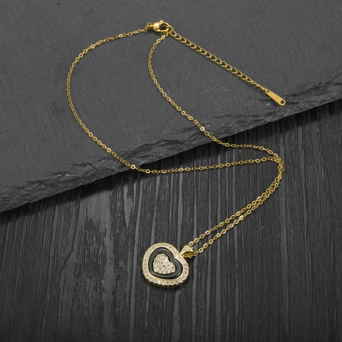 Elegante Herz Anhänger Halskette Mit Strass Und Keramik Inlay Kupfer Basis Poliert Schlüsselbeinkette Schmuck Für Damen