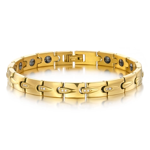 Braccialetto Magnetico per la Salute in Acciaio Inossidabile Oro da Donna con Strass a Goccia Intarsiato Ematite Terapia Catena Gioielli Regalo