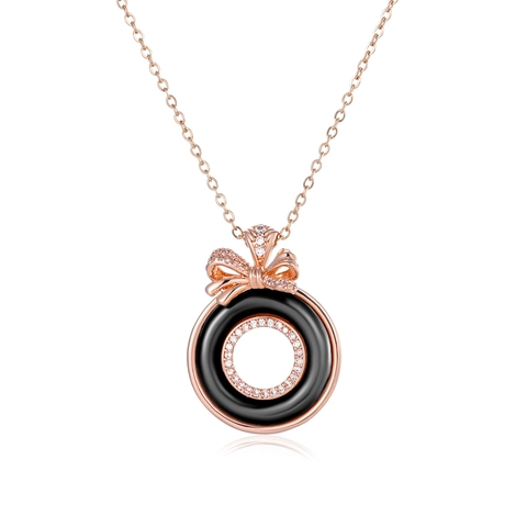 Collar de Lazo Simple para Mujer Cobre Cerámica Incrustado Diamante de Imitación Cadena de Clavícula Joyería Elegante Collar con Colgante Regalo