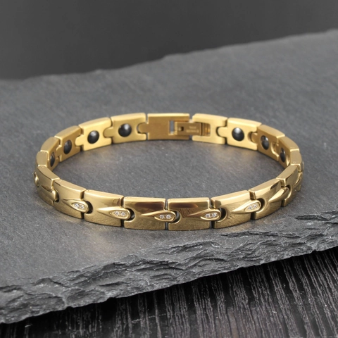 Braccialetto Magnetico per la Salute in Acciaio Inossidabile Oro da Donna con Strass a Goccia Intarsiato Ematite Terapia Catena Gioielli Regalo