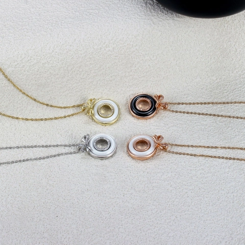 Collar de Lazo Simple para Mujer Cobre Cerámica Incrustado Diamante de Imitación Cadena de Clavícula Joyería Elegante Collar con Colgante Regalo