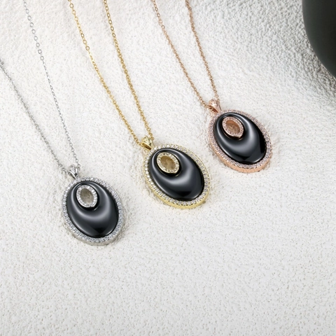 Elegante Collana Con Ciondolo Cavo Ovale In Rame Con Intarsio In Ceramica E Strass Gioielli Minimalisti Di Moda Per Donna Regalo