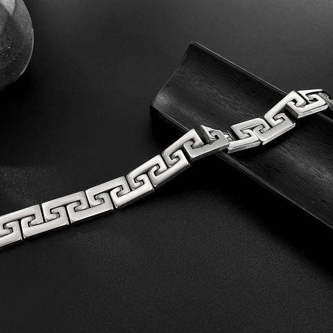 Bracciale da Uomo in Acciaio Inossidabile con Greca Punk Hip Hop Bracciale a Catena Geometrico Lucidato Gioielli Colore Argento