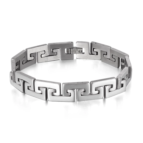 Bracciale da Uomo in Acciaio Inossidabile con Greca Punk Hip Hop Bracciale a Catena Geometrico Lucidato Gioielli Colore Argento