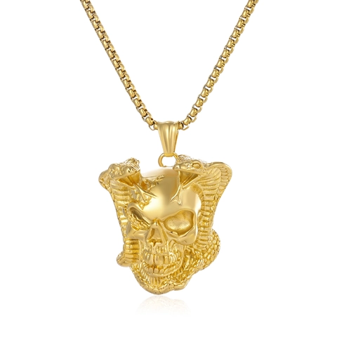 Collana con Pendente Teschio Cobra in Acciaio Inossidabile Gothic Punk per Uomo Gioielli Vintage Rock Scheletro Animale Serpente