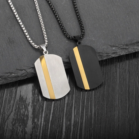 Collana con Pendente Dog Tag in Acciaio al Titanio Personalizzata per Uomo Trendy Bicolore a Righe Spazzolata Gioielli in Acciaio Inossidabile