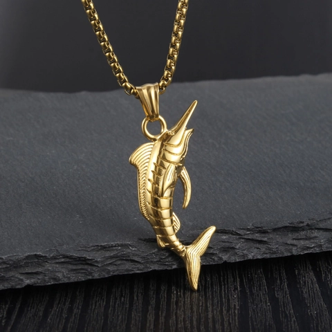 Collana con Ciondolo a Forma di Pesce Spada Marlin in Acciaio Inossidabile Hip Hop per Uomo Gioielli Placcati Oro Argento