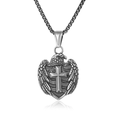 Vintage Roestvrij Stalen Adelaar Kruis Schild Hanger Ketting Voor Mannen Retro Punk Gotische Religieuze Sieraden