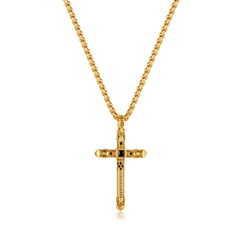 Collana con Pendentif a Croce in Acciaio Inossidabile Punk Gotico per Uomo Teschio Retro Strass Oro Argento Gioielli Religiosi