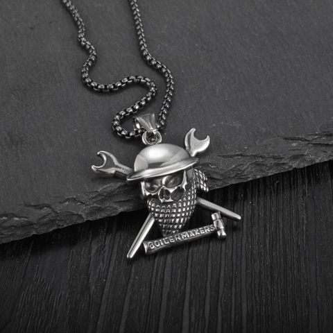 Vintage Stainless Steel Skull Pendant Necklace Boilermakers Industrial Style Wrench Hammer Skull Jewelry For Men Women