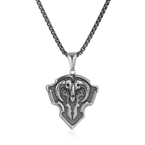 Collar de Colgante de Escudo de Cráneo de Carnero de Acero Inoxidable Vintage para Hombre Hip Hop Plata Antigua Pulido Joyería Punk