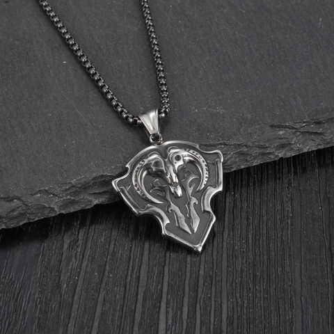 Collar de Colgante de Escudo de Cráneo de Carnero de Acero Inoxidable Vintage para Hombre Hip Hop Plata Antigua Pulido Joyería Punk
