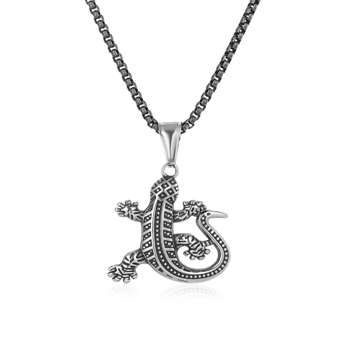 Collana con Ciondolo Lucertola in Acciaio Inossidabile Vintage Gioielli Animali Gecko Punk Biker Accessori per Uomo Unisex