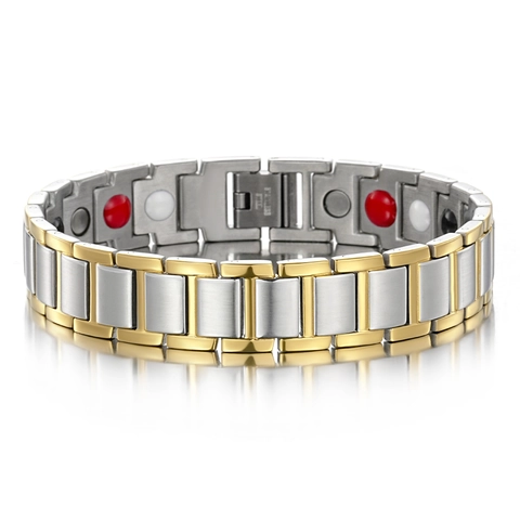 Men Titanium Steel Magnetic Therapy Bracelet Fashion Individual Gold Silver Black Geometric Links Chain Health Jewelry