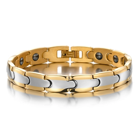 Bracciale Magnetoterapia in Acciaio Inossidabile da Uomo Forma a Proiettile Catena Benessere Moda Tendenza Gioielli