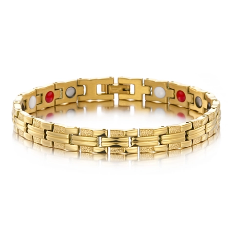 Fashion Titanium Steel Magnetic Therapy Bracelet Hammered Texture Gold Silver Plated Energy Health Jewelry Wristband For Unisex