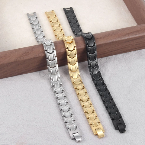 Men's Titanium Steel Magnetic Therapy Health Bracelet Industrial Geometric Link Chain Gold Silver Black Trendy Hand Jewelry