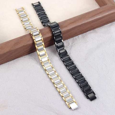 Men Titanium Steel Magnetic Therapy Bracelet Fashion Individual Gold Silver Black Geometric Links Chain Health Jewelry
