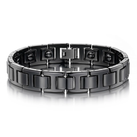 Herren Magnetisches Gesundheits Armband Poliert Keramik Hämatit H-Link Geometrisches Armband Schwarz Minimalist Schmuck Geschenk