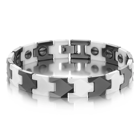 Unisex Ceramic Magnetic Bracelet Fashion Geometric Black White Contrast Color Link Wristband Polished Health Jewelry Accessory