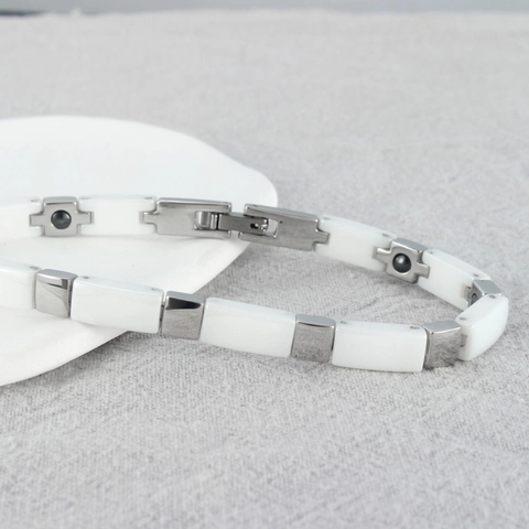 Modernes Minimalistisches Edelstahl Keramik Magnettherapie Armband Mode Schmuck Für Damen Elegantes Geschenk