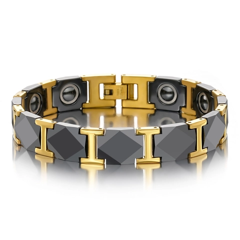 Moderno Bracciale per Magnetoterapia in Acciaio Inossidabile e Ceramica a Forma di H per Uomo Cinturino a Maglie Geometriche Regalo