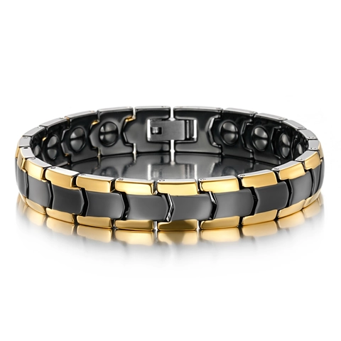 Braccialetto Magnetico in Ceramica Ematite per Uomo Donna Placcato Oro Geometrico Freccia Maglia Bracciale Wellness Gioielli