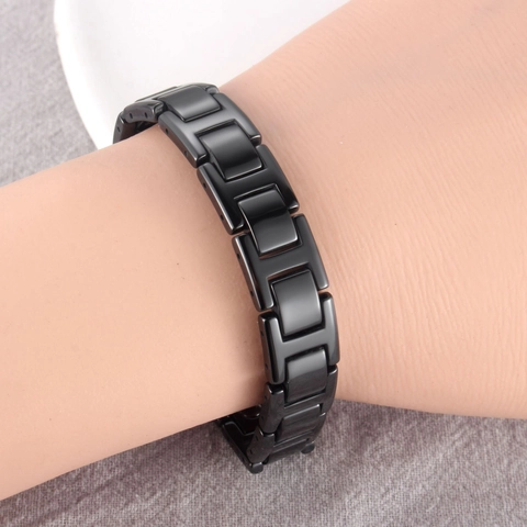 Herren Magnetisches Gesundheits Armband Poliert Keramik Hämatit H-Link Geometrisches Armband Schwarz Minimalist Schmuck Geschenk