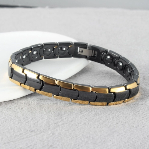 Braccialetto Magnetico in Ceramica Ematite per Uomo Donna Placcato Oro Geometrico Freccia Maglia Bracciale Wellness Gioielli