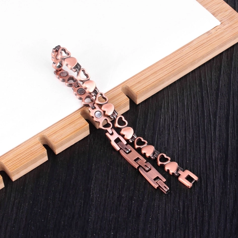 Women Red Copper Heart Magnetic Therapy Bracelet Vintage Hollow Link Design Health Care Jewelry For Ladies Daily Gift