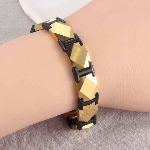 Moderno Bracciale per Magnetoterapia in Acciaio Inossidabile e Ceramica a Forma di H per Uomo Cinturino a Maglie Geometriche Regalo