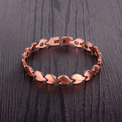 Vintage Rotes Kupfer Magnetarmband Für Damen Blattförmig Kupferarmband Gesundheitsschmuck Blatt Armreif
