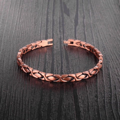 Vintage Rotes Kupfer Magnettherapie Armband Für Damen Gesundheit Bio Energie Geometrische Gliederkette Armband Schmuck Geschenk