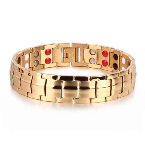Pulsera de Salud Magnética de Acero Inoxidable para Hombre Pulsera de Cadena de Eslabones de Bioenergía Magnetoterapia de Doble Fila Joyería