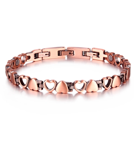 Women Red Copper Heart Magnetic Therapy Bracelet Vintage Hollow Link Design Health Care Jewelry For Ladies Daily Gift