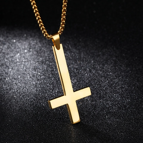 Men Stainless Steel Inverted Cross Pendant Necklace Gothic Punk St Peter Cross Jewelry Steel Black Gold Hip Hop Necklaces